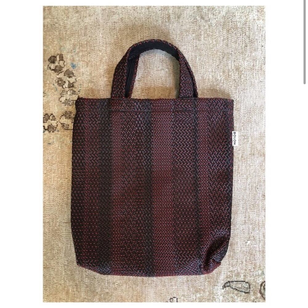 Woven Burgundy and Black Tote Bag